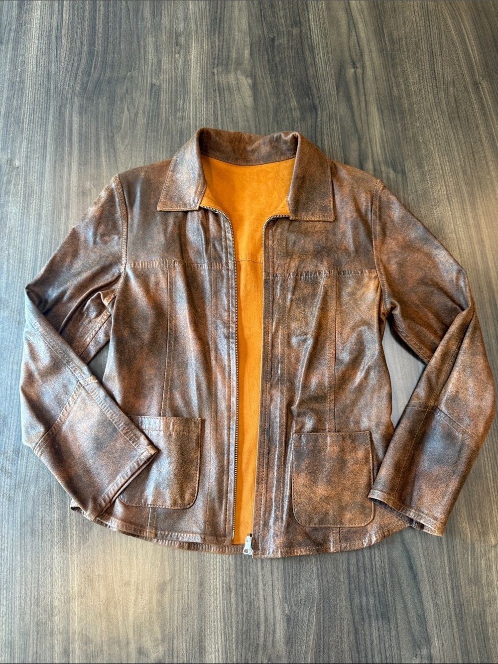 Wayra Brown Genuine Leather Jacket Size M Classic Zip Front